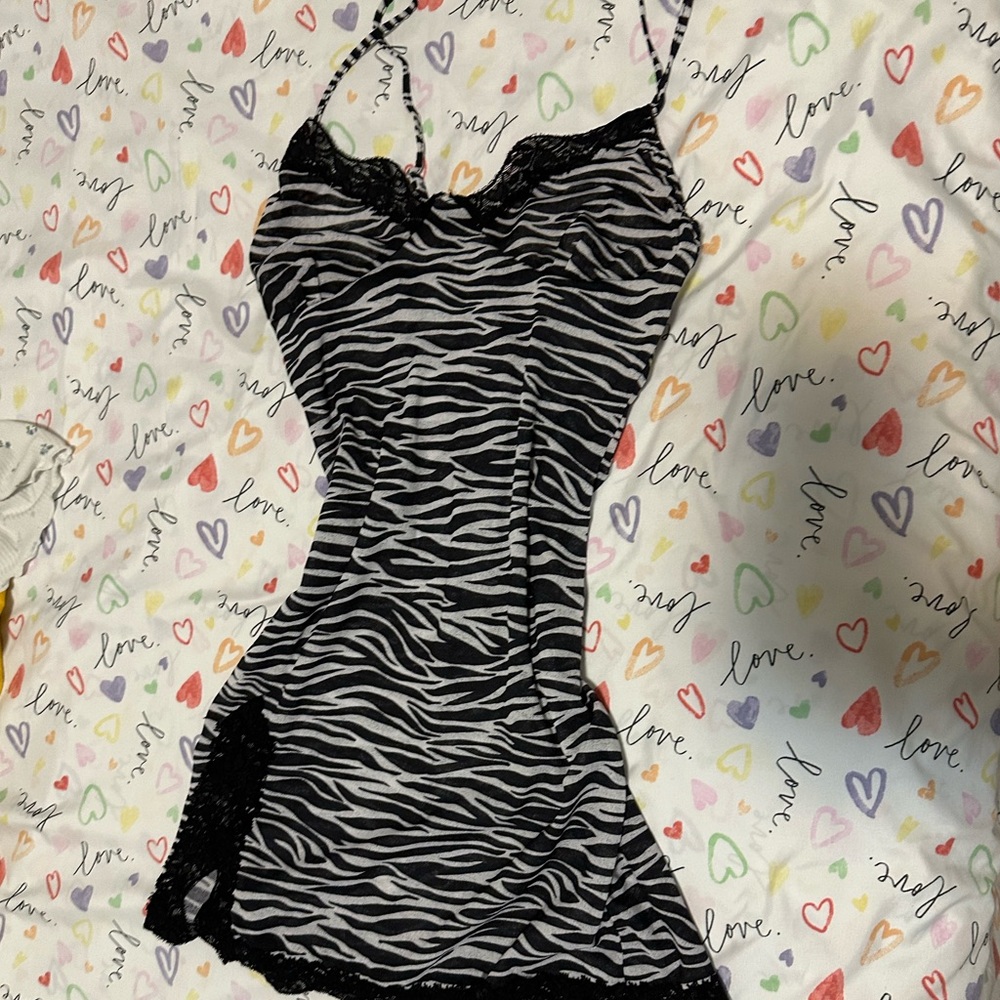 Zebra Print Lace Trim Chemise